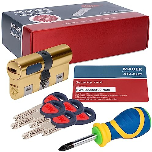 MAUER NW5 Bombin de Seguridad 36x36 DOBLE EMBRAGUE Color Laton | Destornillador, Cilindro Bombillo Reforzado Anti Impresioning Anti Rotura Anti-Taladro Leva Anti-Extracción Cerradura