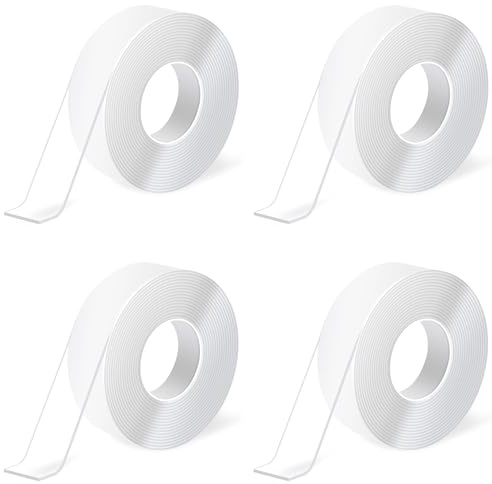 LilaLemon 4 Rolls Double Sided Tape Heavy Duty, Nano Adhesive Strips，1 m × 1.0 cm × 1 mm Removable Strong Sticky Pads, Clear Multipurpose Tape for Poster Wall Hanging Carpet