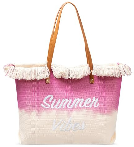 DIRRONA Borsa a Tracolla Da Donna Grande Di Tela Con Ricamo e Nappa - Casual per Viaggio, Spiaggia e Pendolarismo Viola