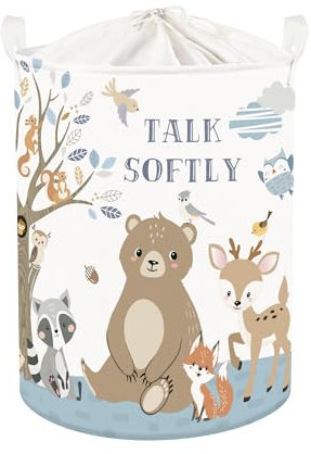 HUUMONSS Grande Cesta Ropa Sucia Bebe Oso Zorro para Chico Chica Plegable Cestos Almacenaje Ropa Juguetes para Habitación Infantil Dormitorio, Blanco, 63L