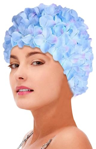 Cuffia da fiore | Cuffia da bagno con fiori alla moda con petali di fiori - Comoda cuffia da nuoto per donne adulte, ragazze, capelli lunghi o corti