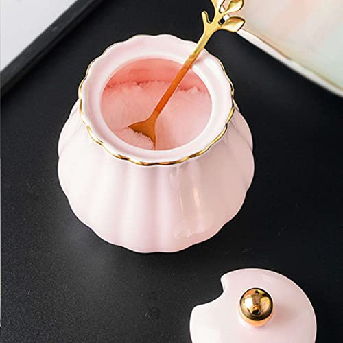 vasetti natalizi， Barattoli for spezie, zuccheriera in tinta unita con coperchio e cucchiaio, barattolo for zucchero in ceramica da 300 ml, zuccheriera in porcellana, vaso for la casa -300 ml(Pink)