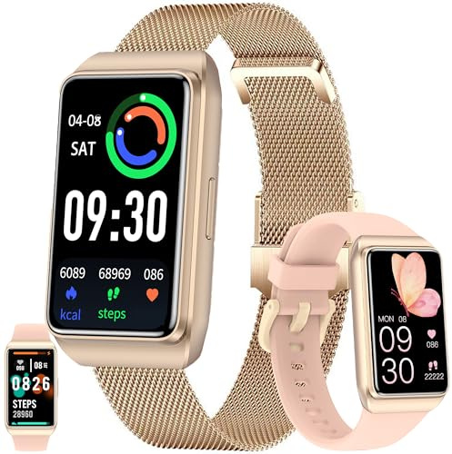 ZPIMY 1,47” AMOLED Smartwatch Damen, 5ATM Fitnessuhr mit Schrittzähler Herzfrequenz SpO2, Schlafmonitor, 123 Sportmodi Uhr, Sportuhr Aktivitätstracker für Android iOS (Gold)