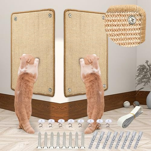 JanYoo Katzenkratzmatte Verschleißfest Sisal Schützt Sofa Möbel Tür 2 Stück | 60 × 40CM Groß Sisal Teppich,Katzen Kratzschutz,Kratzbrett Wand,Kratzmatte Selbstklebend Kratzbrett Kitten Zubehör