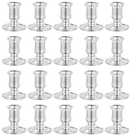 Homoyoyo Lot de 20 bougeoirs élégants en plastique avec base argentée pour décoration de table