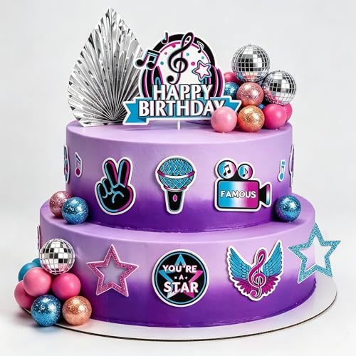 32 PCS Music Cake Toppers Musical Birthday Party Cake Decorations | for Musical Cake Toppers Set Girls Music Karaoke Theme Birthday Party Supplies