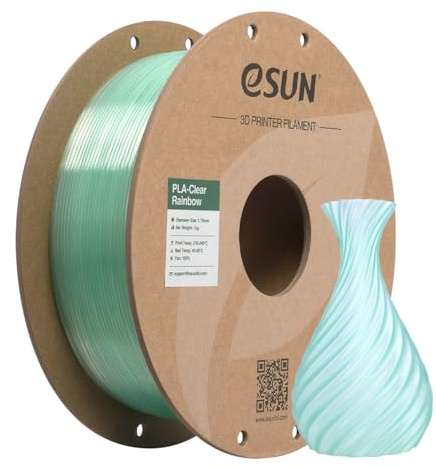eSUN Clear Rainbow PLA Filament 1.75mm, Transluzentes mehrfarbiges 3D Druck Filament 1KG Spule (2.2 LBS) für 3D Drucker, Eis Transparent Grün