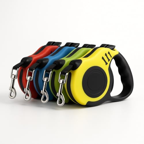 Retractable Dog Lead Extending Pet Leash with Handle Reflective Tape Dog Lead Adjustable 1 Handed Brake Cat Leads Strong Strap Dogs Tape for Walking Running Jogging Exercising Assorted Colour 3m (1pk)