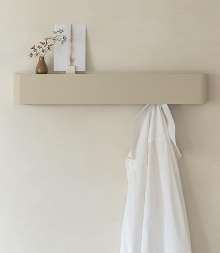 Kazai. Wandgarderobe 'Tone' | Moderne Garderobe mit versteckten Jackenhaken und Ablage | Design Flur-Garderobenleiste aus Metall | Hakenleiste Wand-Montage | Taupe-Sand