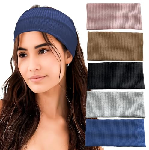 MFCGHXR Haarband Damen Sommer 5 Stück – rutschfestes Stirnband aus Baumwolle – elastisches atmungsaktives Sport Haarband für Fitness Yoga Laufen in modischen Farben