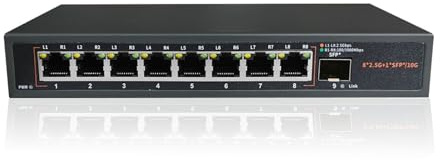 Switch di Rete, Switch Di Rete Ethernet 8 Porte 2.5G Hub LAN Non Stito 8 * 2.5G + 1 * 10G SFP + Porte Uplink Fanless For Router Wireless AP VDI,Affidabile