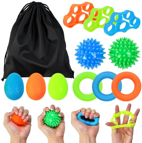 WEFHEF Fingertrainer Handtrainer Ball Set, 11 Stück Griffkrafttrainer Handübungsbälle Fingerexpander Handtraining Ball mit 3 Stärken für Hände Therapie Arthrose Training Griffstärkung Lindert Stress