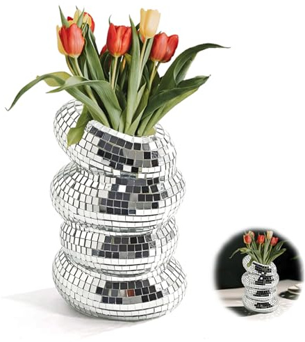 1Pcs Disco Ball Vase, Silver Mirror Finish Disco Ball Planter, Home Living Room Balcony Study Desk Party Decor.