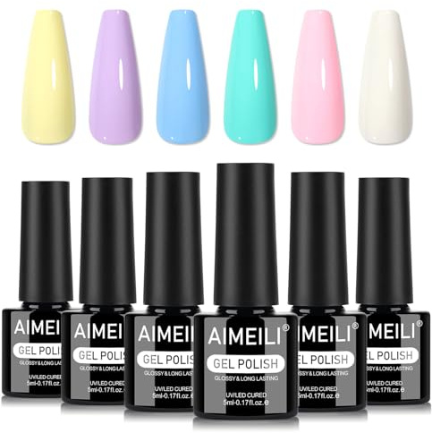 AIMEILI Pastell gel nagellack set 6 st, grymhetsfri, vegan, blötlägg av UV LED gelnagellack nagelkonst manikyrsalong gör-det-själv för kvinnor – kit 90
