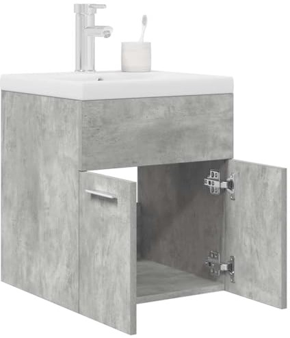 Qnhdfrt Mobile sottolavabo con lavello da incasso, rubinetto grigio cemento, 41 x 38,5 x 46 cm, materiale in legno, bacino in ceramica, scarico pop-up moderno, per piccoli bagni, ospiti, WC