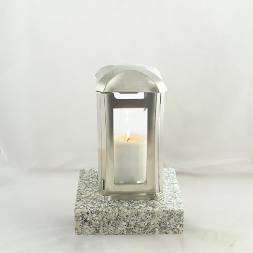designgrab Grablampe Venezia Edelstahl mit Granitsockel naturgrau 13×13×24 cm – Kristallglas & Magnetverschluss Schlesisch