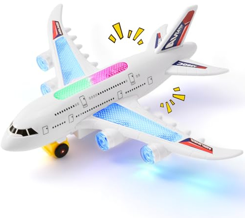 LTFIOON Flugzeug Spielzeug mit LED Licht und Realistischen Startgeräuschen, Bump-and-Go Funktion Automatisches Wendeflugzeug, Jungen und Mädchen ab 3 Jahren