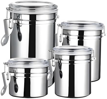 Homeily 4 Stück Vorratsdosen Edelstahl, Kaffeedose Luftdicht mit Deckel | Aufbewahrung Kaffeebehälter, Für Kaffeebohnen, Müsli, Zucker, Mehl, Für Tee, Süßigkeiten, Kekse, Gewürze