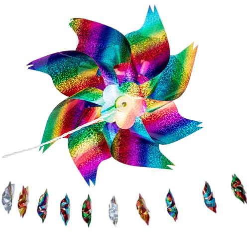 CORHAD Moulin à Vent Réfléchissant Anti-Oiseaux en Corde 10 Mètres 10 Pièces Dégradé Argenté et Multicolore pour Verger Étang Piscicole et Protection des Lignes Électriques