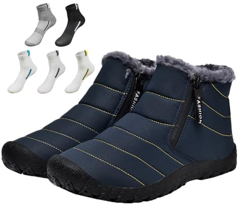 INLANDSIS stövlar, vattentäta varma bomullsblixtlås snö ankelstövlar, varma slip-on tjocka plyschtossor vattentät snöstövel, 03, 40.5 EU Bred