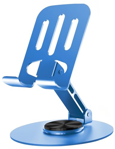 Lusosh Universal Metal Cell Phone Stand, Blue | Multi-Angel Adjustable, 360° Rotation, Non-Slip Metal, Compatible with iPhone 17 16 Pro Max and All Smartphones