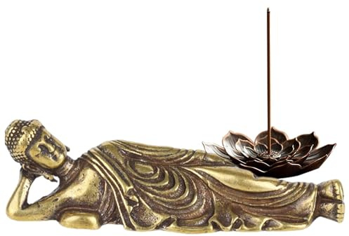 Generisch Figura de Buda tumbada - Estatua de meditación retro de latón de 12 cm, miniescultura zen, decoración de escritorio, ídolo para el hogar, al aire libre, yoga, jardín, calma espiritual