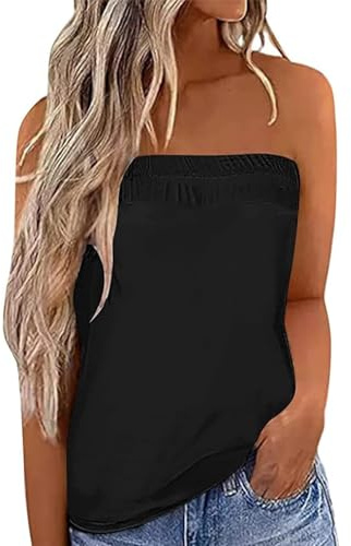IWOLLENCE Haut sans bretelles pour femme - Débardeur bandeau pour femme - Haut d'été asymétrique de l'avant vers l'arrière - Léger et respirant