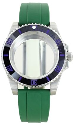 1st vattentät 40 mm klockfodral 316L rostfritt stål for ETA 2824 rörelse 28,5 urtavla gummirem(Green strap 18)