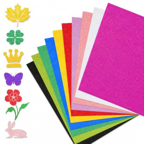 A4 Coloured Card-20Sheets 10 Assorted Colours 250gsm Multi Colour Glitter Paper Card for Card Making Birthday Crafts Party Decor Invitations Gift Wrapping Scrapbooking DIY Projects