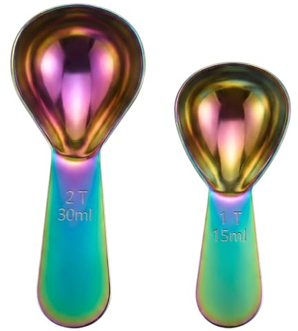 2 Pcs Stainless Steel Coffee Scoop Set, 1 Tablespoon (15ml) & 2 Tablespoon (30ml) Measuring Spoons, Short Handle Coffee Measuring Scoop for Ground Coffee, Tea, Sugar, Flour, Fits in Jars & Canisters