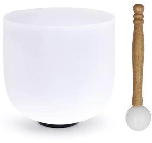 Cuenco tibetano de cristal de cuarzo esmerilado con chakra de corona de nota B de 6 pulgadas for meditación de yoga y baño de sonido, viene con mazo de goma y junta tórica(432Hz)