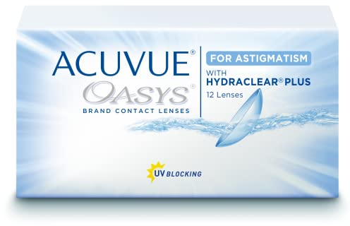 ACUVUE OASYS for Astigmatism Kontaktlinsen – 2-Wochen-Linsen für Tag und Nacht mit -1,25 dpt, Cyl -0,75, Ach 160 & BC 8.6 – UV Schutz, Austrocknungsschutz & angenehmes Tragegefühl – 12 Linsen