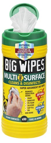Big Wipes x80 Multi-Surface Wipes Tub, Maximum Value, Biodegradable. Heavy Duty Super Absorbent Professional Wipes, 4 Bio-Based Power Solvents, Skin Kind for Trade