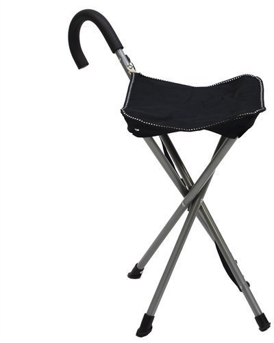 MacSports Folding Cane Chair - Walking Stick with Stool - in Black