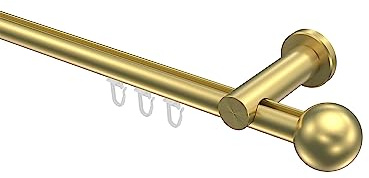 INTERDECO Innenlauf-Gardinenstange 20 mm, moderne Innenlaufstange aus Metall, Messing-Optik, zur Wandmontage, Typ 10213611, 240 cm
