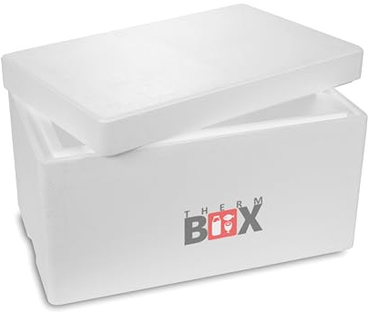 THERM-BOX Styrofoam Box 37W, Interno: 51x30x24cm, Parete: 4,0cm, Volume: 37,5L Box Isolato Termo Box Cool Box Mantenere Caldo Box Frgibox Riutilizzabile