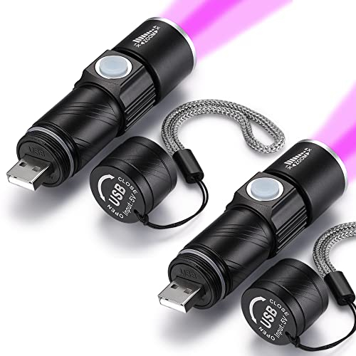 DARKBEAM Lampe torche UV USB rechargeable, UV 395nm LED Lampe de poche, avec clip, résistant à l'eau, détection de vêtements pour animaux de compagnie/urgence, urine des animaux domestiques