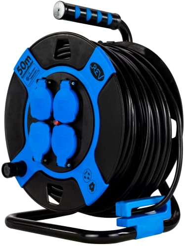 REV 0010118812 base múltiple 50 m 4 salidas AC Exterior Negro, Azul - Bases múltiples (50 m, 4 salidas AC, Exterior, 1,5 mm², Negro, Azul, 230 V)