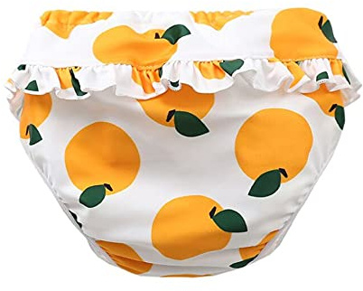 Neue Entzückende Wiederverwendbare Baby Schwimmhose Mädchen Schwimmwindel mit Rüschen für Kleinkinder, 0-4 Jahre (Kleine graue Blüten, M/22-28lb/1-2 Jahre)