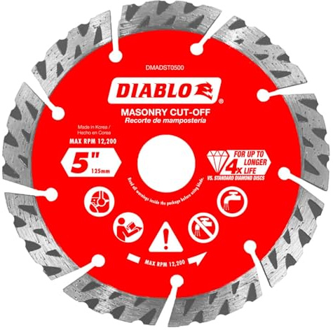 Diablo DMADST0500 5 in. Diamond Segmented Turbo Cut-Off Discs for Masonry | 12200 Max U/min, ideal für Beton, Ziegel und Block, DMADST0500