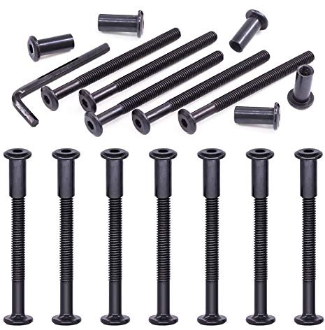 Swpeet 25Pcs M6x75mm Carbon Steel Black Hex Drive Socket Cap Bolts Barrel Nuts Assortment Kit with 1Pcs Allen Wrench, Screw Post Fit for Furniture Countsunk Belt Buckle Leather Binding Bolts
