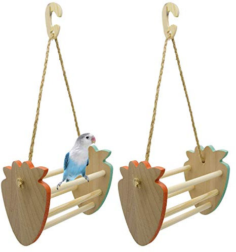 Ototon 2 Stück Vogelspielzeug aus Naturholz für Gras, Schaukel, Leiter, Zubehör zum Aufhängen, Dekoration, kreativ, für Papagei, kleine Tiere