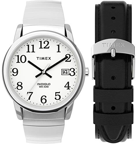 Timex Montre pour Homme Easy Reader 35 mm avec Date, Argenté/Noir, Sangle