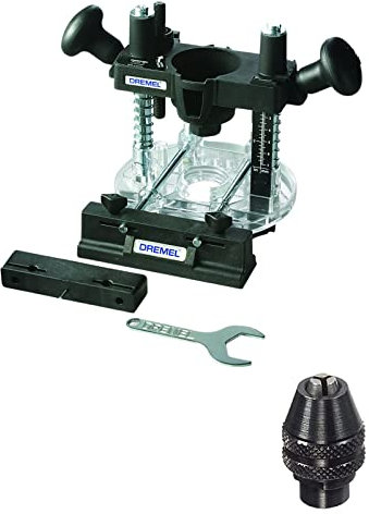 Dremel 335 Adaptation Défonceuse Plongeante - Accessoire pour Outil Multifonction Rotatif pour Défoncer dans le Bois & Mandrin Universel Autoserrant de 0,8mm à 3,2mm pour Outil Multifonction Rotatif