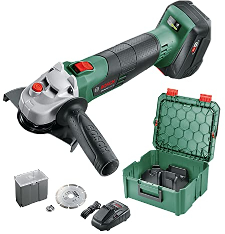 Bosch Home and Garden Amoladora angular a batería (1 batería, sistema de 18 V, diámetro de disco: 125 mm, en caja), Verde, AdvancedGrind 18 V
