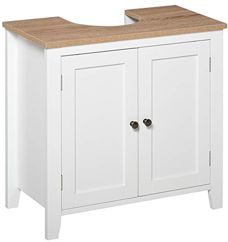 kleankin Under Sink Cabinet, Bathroom Sink Cabinet with 2 Doors, Pedestal Under Sink Design, Freestanding Bathroom Cupboard with Adjustable Shelf, White