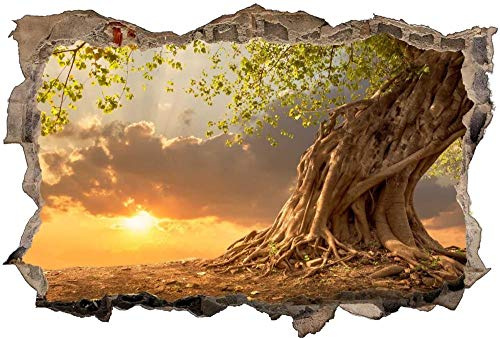 3D-Effekt Wandtattoo Aufkleber Durchbruch selbstklebendes Wandbild Wandsticker Stein Wanddurchbruch Wandaufkleber Tattoo,Alter Baum Leben Natur,Größe:60x90cm