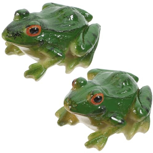 SEWACC Lot de 2 adorables figurines de grenouille en résine - Décoration de bureau - Sculpture animale en résine - Artisanat créatif pour jardin, terrasse, micro paysage