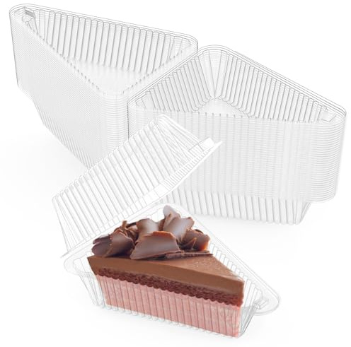 MFDSJ 100 Pieces Cake Slice Plastic Containers with Lids 5 Inches Hinged Lid Cheese cake Container, for Home, Bakery and Cafe