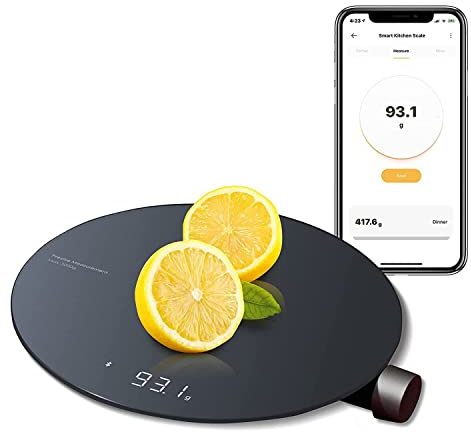 HOTO Digitale Küchenwaage mit App, Hochpräzise 0,1g-3kg Waage Küchenwaage mit 4 Maßeinheit (g/ml/oz/lb:oz), Haushaltswaage LED Anzeige, Tara Funktion, Leicht Reinigen für Backen, Kochen, Kaffee